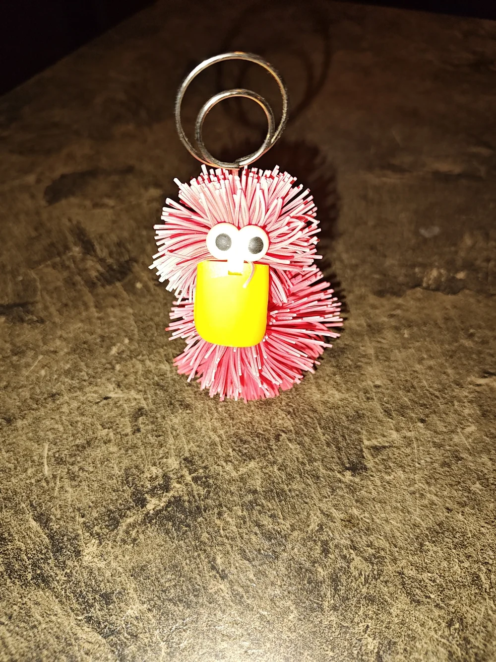 Pink Pom-Pom Paper Holder with Yellow Beak and Googly Eyes